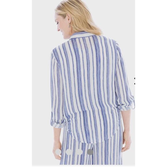 Chicos Gaucho Two Piece Jumpsuit 1.5 10 Navy Blue White Stripe Wide Leg Blouse - Picture 3 of 10